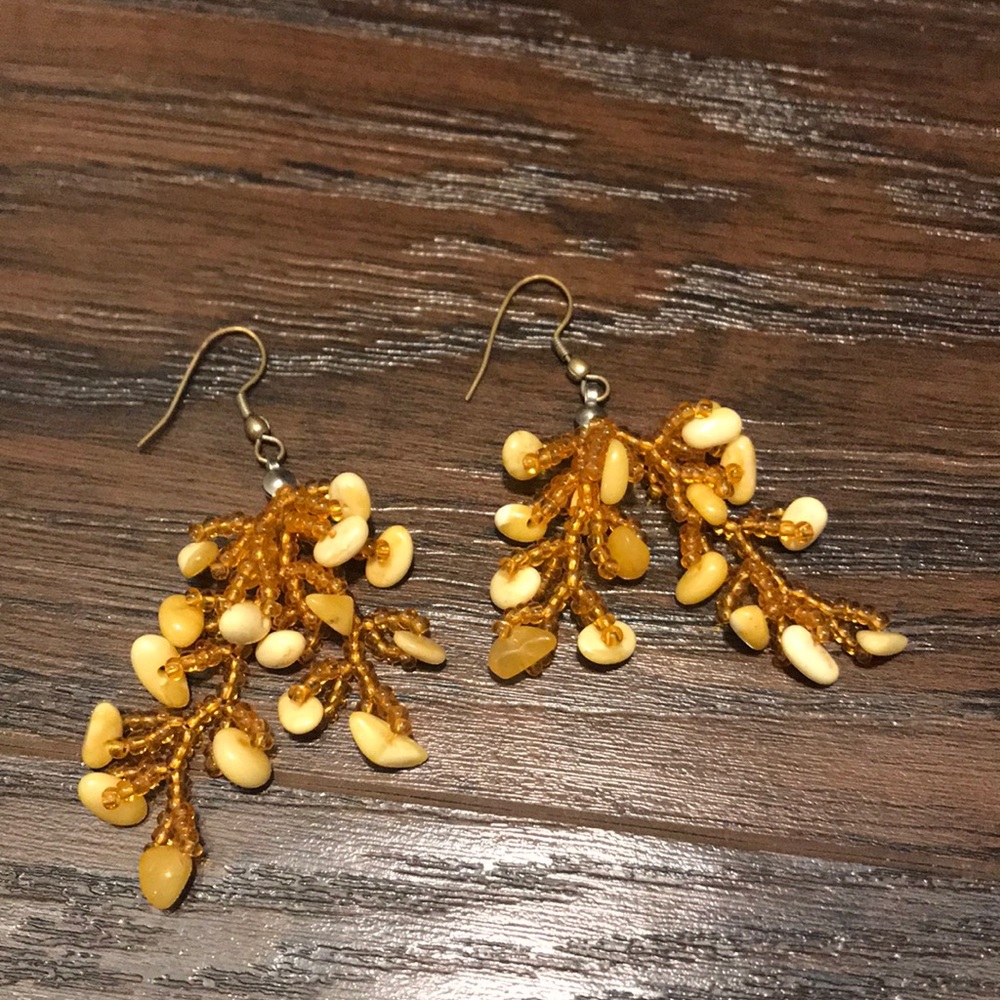 Beaded amber earrings
